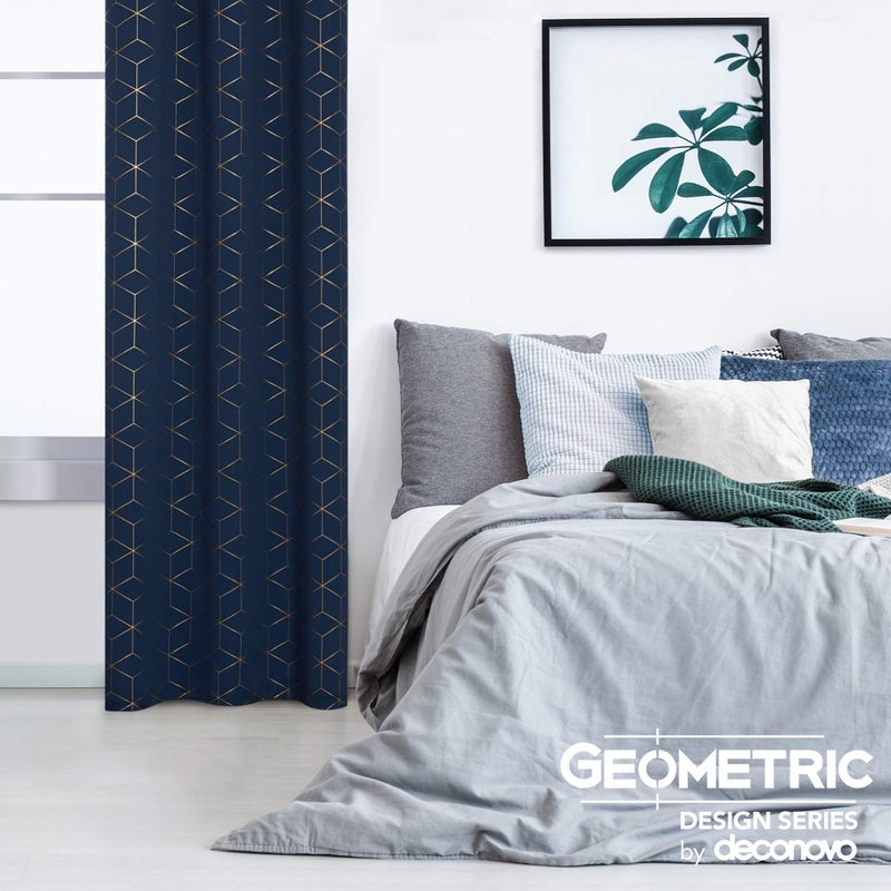 Deconovo Grommet Blackout Curtains, Room Darkening Gold Diamond Drapes, 2 Panels, Navy Blue, 42W x 63L Inch, for Bedroom and Living Room - Image 3